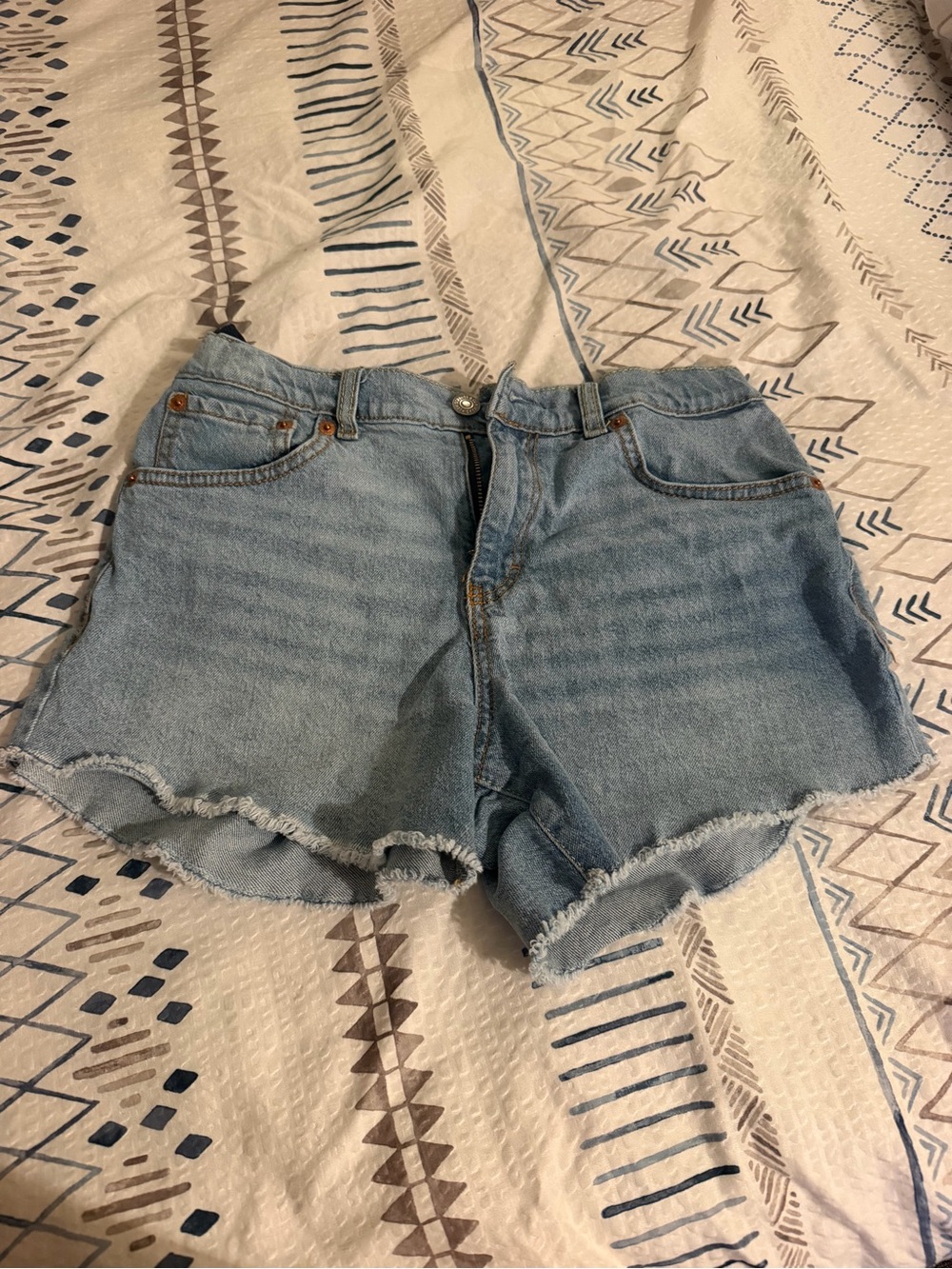 Levi's Light Blue Denim Frayed Hem Shorts